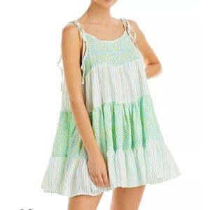 Women's Solid & Striped Green and White Swim Cover-Up